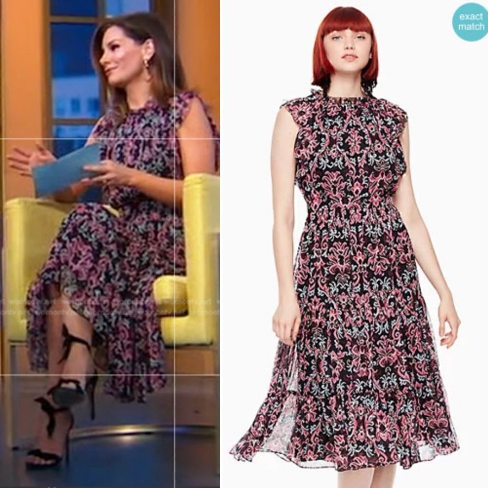 KATE SPADE Tapestry Silk Chiffon Ruffle Midi Dress Size Small 4/6